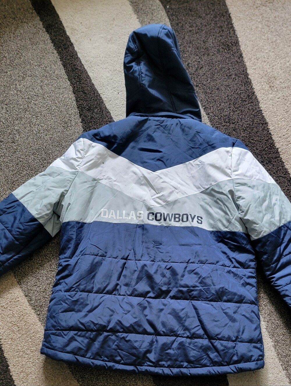 NFL Dallas Cowboys Navy, White & Light Blue Puffer Jacket with Hood